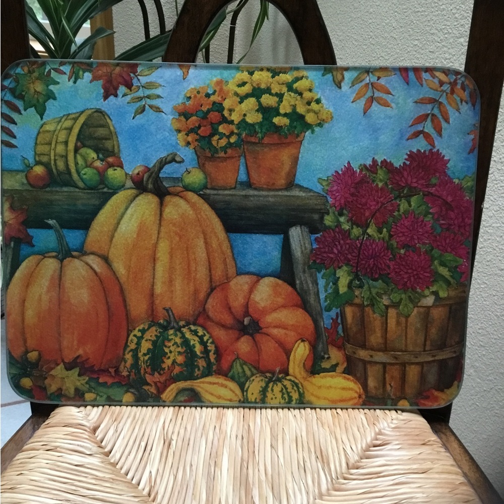 Autumn Harvest Kitchen Tempered Glass Cutting Board 15” x 11”